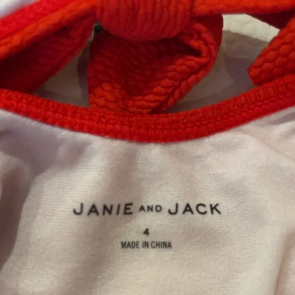 Janie and Jack Red One-Piece Swimsuit with Flower Accent - Picture 2 of 4